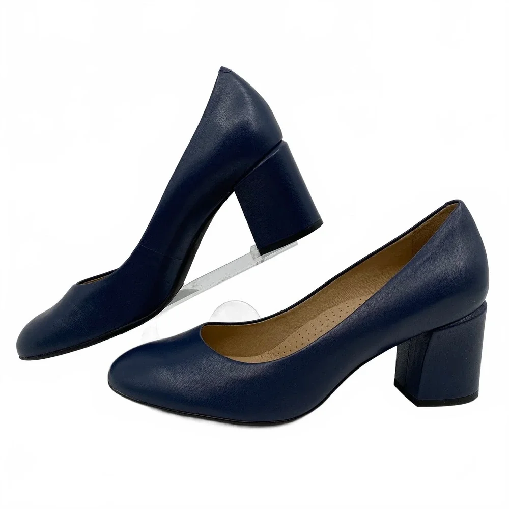 Wirth Blue Leather Block Heel Pumps | EU 42 (US 11)